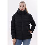 Freemen Kadın Kapüşonlu Polarlı Kürklü Su Geçirmez Rüzgara Dayanıklı Şişme Mont Kaban Parka - 2XL - Siyah