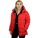 Freemen Kadın Kırmızı Kapüşonlu Içi Polarlı Su Geçirmez Rüzgara Dayanıklı Şişme Mont & Kaban & Parka - 2XL