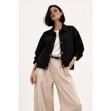 Freemen Kadın Oversize Basic Gabardin Mevsimlik Polo Yaka Ceket - XL - Siyah