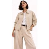 Freemen Kadın Oversize Basic Gabardin Mevsimlik Polo Yaka Ceket - XL - Taş