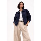 freemen Kadın Oversize Basic Gabardin Mevsimlik Polo Yaka Lacivert Ceket