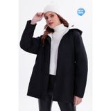freemen Kadın Siyah Beli Lastikli Cebi Kürklü Su ve Rüzgar Geçirmez Kapüşonlu Mont