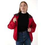 freemen Spor Kadın Kırmızı Kapüşonlu Su ve Rüzgar Geçirmez Cepli İçi Astarlı Oversize Mevsimlik Yağmurluk