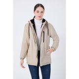 Freemen Spor Kadın Kürklü Su ve Rüzgar Geçirmez Kapüşonlu Mont & Kaban & Parka - Taş - 2XL