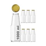 Frefly Store 1000 ml Şeffaf Meyve Suyu Şişesi, Meşrubat, Limonata Şişesi Metal Kapaklı 1000 cc Boş Cam Şişe (6, Altın Kapak, 1000, Mililitre) - 001-Renkli - 1 Adet - 0,21 L