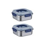 Frefly Store 2 Adet Çelik 1250 ml Kilitli Yemek Meyve Et Buzdolabı Beslenme Saklama Kabı MT106