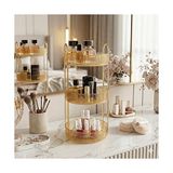Frefly Store 3 Katlı Makyaj Organizeri Kozmetik Aksesuar Düzenleyici Kozmetik Vitrini Yuvarlak (Amber Sarı)
