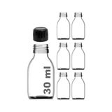 Frefly Store 30 ml Sızdırmaz Kapaklı Şeffaf Shot Şişesi 30 cc Ginger Şat Beyaz Cam Şişe 6 Adet (Kilitli Plastik Siyah Kapak)