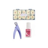 Frefly Store 500 Lü Tips Protez Tırnak Kemik +Mxbqn Fırçalı Yapıştırıcı 7g +Protez Tips Makası 3'lü Set Kemik - 0-Siyah