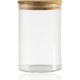 Frefly Store 600 ml Çizgili Kavanoz - Yuvarlak Ahşap Kapaklı Hava Geçirmez, Tatlı, Baharat, Gıda Saklama Kabı, Kokusuz Dayanıklı Cam Saklama Kabı, Kavanoz - 001-Renkli - 1 Adet - 0,21 L