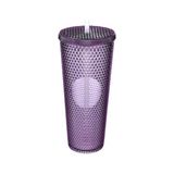 Frefly Store 750 ml Kapaklı ve Pipetli Soğuk Içecek Bardağı – Mor Kristal Desenli Seyahat Kupası, Termal Yapı, Buzlu Doku, Buzlu Kahve Smoothie Bardak Taşınabilir Yazlık Plastik Bardak (Mürdüm) - Acı Yeşil