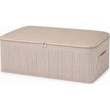 Frefly Store 75X40X20 cm Yatak Altı Hurç Düzenleyici, Sağlam Taşıma Kulplu Fermuarlı Saklama Hurcu, Çizgili Dayanıklı Kumaş Hurç, Yorgan Battaniye Nevresim Saklama Kutusu (1, Bej) - 001-Renkli