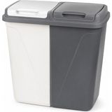 Frefly Store 90 Litre Çift Bölmeli Kirli Çamaşır Sepeti | 2 x 45 L Kapasiteli | Kapaklı Plastik Çamaşır Sepeti | Beyaz ve Renkliler Için Ayrı Bölmeli | 60 x 58 x 38 cm | Gri-Beyaz - 00-Siyah - Beyaz