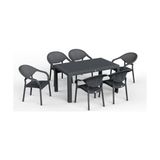 Frefly Store 90 x 150 Bambu Plastik Rattan Camsız Bahçe Balkon Teras Masa Sandalye Takımı 6 Kolçaklı Sandalyeli (Antrasit)