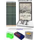 Frefly Store A4 120 gr Eskiz Defteri Telli 7 Adet Dereceli Kalem Çizim Seti Pastel Dağıtma Silgi Karakalem Eskiz Seti Kalemtraş