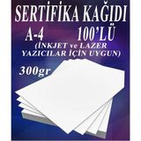 Frefly Store A4 Sertifika Kağıdı Kalın 100 Adet Gramajlı Fotokopi Kağıdı 300 gr Tüm Yazıcılara Uyumlu 21X29.7 cm Kalın Baskı Kağıdı