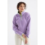 Frefly Store Açık Eflatun Yarım Fermuar Etek Ucu Büzgülü Dik Yaka Oversize Kadın Polar Sweatshirt - 97234 - 0-Gri - 0 - 1 Yaş