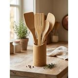 Frefly Store Ahşap Bambu Mutfak Seti 5 Parça Stand ile Kaşık Çatal Spatula