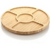 Frefly Store Amberhaus Doğal Bambu Yuvarlak Sunum ve Servis Tabağı Koleksiyonu - Masif Kesme Tahtası ve 5 Bölmeli Döner Çerezlik/kahvaltılık Modelleri (5 Bölmeli, Bambu) - 0 - 19 L