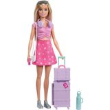 Frefly Store Barbie Aile ve Dostlar Sınırsız Macera Bebeği Malibu, Sarışın Bebek, Valiz ve Seyahat Temalı Aksesuarlar, JMJ47 - Ahşap
