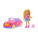 Frefly Store Barbie Chelsea Araç Barbie Chelsea Araç Seti, Sarışın Küçük Bebek, Oyuncak Araba ve Ayıcık Aksesuarı HXN05