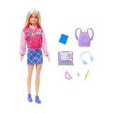 Frefly Store Barbie Çıkarılabilir Kıyafetler Giyen Sarı Saçlı Barbie Okulumu Seviyorum Bebek ve Sırt Çantasıyla Dizüstü Bilgisayar Gibi 7 Parçadan Oluşan Oyuncak Seti, HRG84