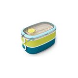 Frefly Store Bento 1300ML Lunchbox 2 Katlı 3 Bölmeli Paslanmaz Çelik Sefer Tası Yemek Kutusu (Mavi-Fıstık Yeşili)