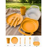 Frefly Store Beylini 32 Parça Piknik Seti Tabak Çatal Kaşık Bıçak Bardak 6 Kişilik Gezi Set Kahvaltı Makinede Yıkanabilir Set (Turuncu)