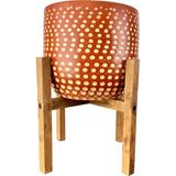 Frefly Store Bitki Tasarımı Ev Dekorasyon Aksesuar Beyaz Nokta Desenli Toprak Saksı Saksılık Salon Çiçeklik 4 Ayaklı - 19 cm
