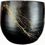 Frefly Store Bitki Tasarımı Ev Dekorasyon Aksesuar Siyah Üzeri Gold Mermer Efektli Toprak Saksı Saksılık Salon Çiçeklik - 19 cm