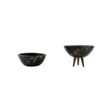 Frefly Store Bitki Tasarımı Ev Dekorasyon Siyah Granit Aranjman Sunumluk Toprak Saksı Ayaksız ve 3 Ayaklı Ikili Set 20 cm Çap