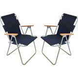 Frefly Store Bofigo 2 Adet Bahçe Sandalyesi Katlanır Sandalye Balkon Sandalyesi Lacivert - Ahşap - 318-Kahve