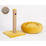 Frefly Store Brt Pet 2'li Set, Tırmalama Tahtası ve Polar Simit Kedi Yatağı, Sarı - 02-Gri