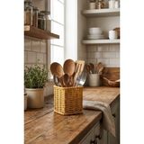 Frefly Store Buffer Kare Hasır Dokulu Plastik Rattan Kaşıklık ve Çatallık, Askılı Kendiliğinden Tutmalı Çok Amaçlı Mutfak Organizeri, 10X10X14 cm - 0 - 19 L