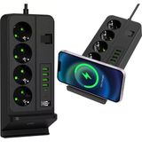 Frefly Store Coverzone Dikey Çoklu Priz, 4 Schuko Priz, 4 Usb-A + 2 Usb-C, Magsafe ile Uyumlu Şarj, 3.4A USB Çıkışı, Açma Kapama Anahtarlı, 2 Metre Kablolu Masaüstü Power Socket Siyah | G12 - Ahşap - Bej - Siyah