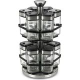 Frefly Store Deconox 12’li Döner Standlı Cam Baharatlık Seti, 100 ml Kare Baharat Kavanozları, 360 Derece Dönebilen 2 Katlı Paslanmaz Çelik Stand ve Kapak, 32 x 14 cm - 0,2 kg