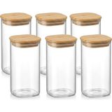 Frefly Store Deconox 6 Adet Bambu Kapaklı Kare Cam Kavanoz 300 Ml, Şeffaf Erzak Saklama Kabı, Silikon Contalı Kapaklı Mutfak Düzenleyici Kavanoz Seti, Baharat, Kahve, Çay, Kuruyemiş, Gıda Saklama Kabı - 001-Renkli - 1 Adet - 0,21 L