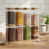 Frefly Store Deconox 6'lı Set 520 ml Bambu Kapaklı Kare Cam Kavanoz - 6X15 cm Vakumlu Ekstra Uzun Boy Şeffaf Erzak Kabı Spagetti Makarna Kahve Bakliyat ve Mutfak Düzenleyici Saklama Kutusu