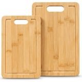 Frefly Store Deconox Bambu 2’li Kesim Panosu Seti, 16X26 cm ve 20X30 cm Doğal Bambu Kesim Tahtası, Oluklu Kenarlı Askı Delikli Mutfak Doğrama Sunum Peynir Ekmek Sebze Meyve Kesme Panosu - 0 - 19 L