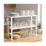 Frefly Store Deconox Beyaz Dolap Içi ve Tezgah Üstü Raf Düzenleyici - Paslanmaz Metal, Yer Kazandıran Tabak ve Bardak Rafı (15.5X31.5X13CM) (2)
