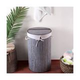 Frefly Store Deconox El Yapımı Hasır Katlanır Çamaşır Sepeti Yuvarlak 55 Litre (35CM*35CM*61CM), Doğal Malzemeden Üretilmiş Çamaşırlık (Gri) - 35 x 35 cm - 00-Siyah - Beyaz