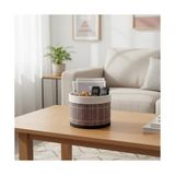 Frefly Store Deconox Yuvarlak Bambu Düzenleyici ve Saklama Sepeti – Çok Amaçlı Banyo, Makyaj ve Ofis Organizeri, Kumaş Astarlı Dekoratif Silindir Kutu (18X13 Cm, Gri)