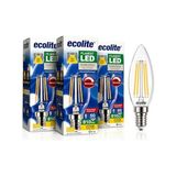 Frefly Store Ecolite Filament LED Mum Ampul E14 Duy 6W 810 Lümen Dim Edilebilir 2700K Sarı Işık Şeffaf Dekoratif Vintage Ampul 60W Eşdeğer C35 Candle Series (3) [enerji Sınıfı D]