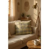 Frefly Store Frefly Ekoseli Keten Kumaş 43X43 Kare Kırlent Kılıfı