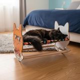 Frefly Store Gobypet Ahşap Sallanan Kedi Beşiği – Sevimli Kedi Figürlü, Minderli, Dekoratif Dinlenme Yatağı (Lacivert) - 100 x 100 x 10 cm
