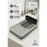 Frefly Store Gri Çok Bölmeli Tezgah Üstü Bulaşıklık Tabak Bardak Kurutmalık Kaşıklık Standı