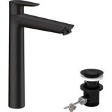 Frefly Store Hansgrohe Musluk Talis E (Yüksek Çıkışlı Su Tasarruflu Armatür 240 Mm, Çekme Çubuğu - Gider), Mat Siyah