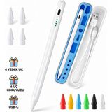 Frefly Store Infomax iPad Kalem, Apple Pencil Alternatifi, Usb-C Hızlı Şarj, Palm Rejection, iPad Pencil, iPad 6-11 / Air 3-7 / Mini 5-7 / Pro Uyumlu, 4 Yedek Uç ve 6 Uç Koruyucu Dahil - 00-Siyah - Beyaz