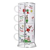Frefly Store Istiflenebilir Cappuccino Fincan Seti, 4'lü Porselen