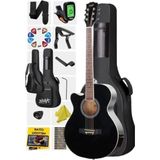 Frefly Store Kesik Kasa Siyah Akustik Gitar, 4/4 Yetişkin Modeli